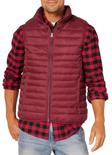 Amazon Essentials Chaleco Acolchado Ligero y Resistente al Agua para Hombre, Color Rojo Oscuro, Talla L