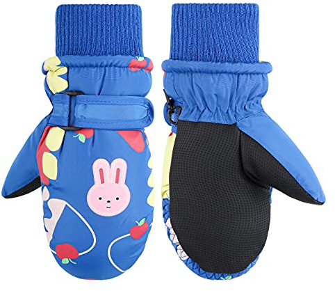 Jupsk Guanti Invernali Sci Bambini, 2-5 anni Ragazze Manopola Muffole Impermeabili Antiscivolo, Foderati in Peluche, Termico Guanti per Sci, Snowboard e Sport Invernali all'aperto, Blu