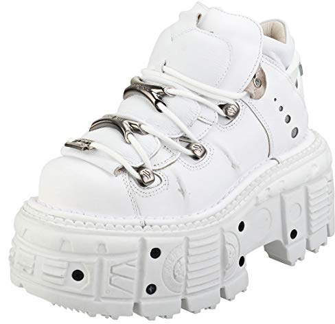 New Rock M-TANK106-C1 Unisex White 100% Leather Goth Platform Punk Fashion Ankle Boots Shoe 8