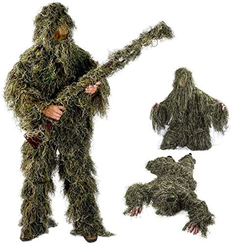 scosao Ghillie Anzug Camouflage Anzug, Ghillie Suit Jagd Wald Kleidung, Tarnanzug Militär für Unisex-Erwachsene, Kinder, Schießen, Airsoft, Tierfotografie, Halloween