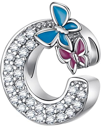 LNQOBU Ciondolo con Lettera Dell'alfabeto in Argento Sterling 925 Charm Bead con A-Z Pendente con Zirconia 5A Compatibile con Pandora e Europei Bracciale Collane da Donna