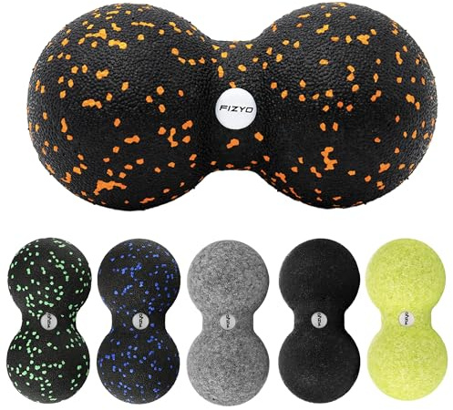 FIZYO Pelota Doble Masaje 16x8 cm – Auto Masaje para Espalda y Cuello, Terapia Miofascial y Deportivo, Pelota Fascias EPP para Recuperación Muscular, Alivio del Dolor Cervical (Negro - Naranja)