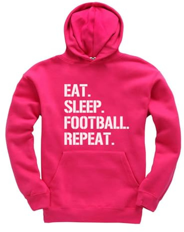 New Spirit Original Eat Sleep Football Repeat rolig unisex barn huvtröja jumper footy, Rosa (Hot Pink), 7-8 år
