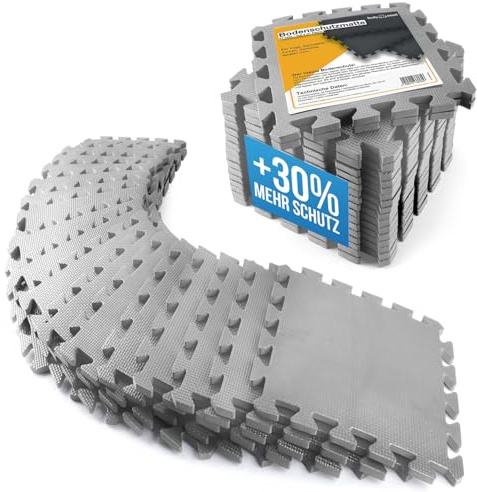Tapis de Protection du Sol XXL Set; Mat de Fitness Protection du Sol Tapis Puzzle; Tapis de Gymnastique, de Sport & Salle de Fitness Garage Piscine env. 1,5 m². (Gris)