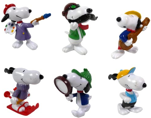 OPO 10 - Lotto di 6 Figurine Snoopy 6 cm, Pittore + Chitarrista + sciatore + Detective + Aviatore + atleta / LSN1