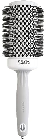 Olivia Garden Expert Blowout Shine – Weiß & Grau - 55 - Runde, antistatische Keramikbürste für glänzende und frizzfreie Blowouts