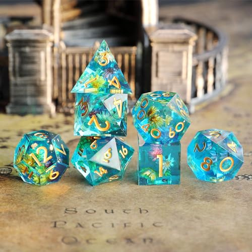 Dés de Jeux Fleur pour Donjons et Dragons, DND Dés Jeu de Role 7 pièces Résine Polyédriques D4 D6 D8 D10 D12 D20 D% pour Ttrpg MTG RPG Dés Jeu de Role avec Boîte-Cadeau