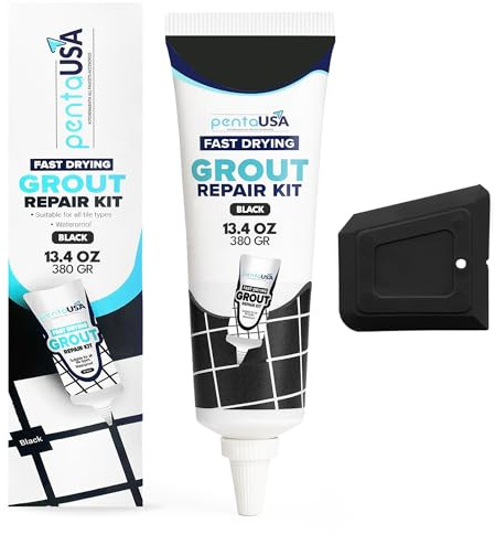 Tile Grout Repair Kit - Black - Premixed Acrylic Sanded Grout, Waterproof Formula, Bathroom & Shower Grout Repair, with Plastic Applicator, 13.4 oz / 380 g / 0.84 lb
