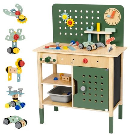 OOOK Kids Tool Bench,Wooden Toddler Workbench with Tools Set,Large Storage Wooden Tool Workbench for Kids Age 3-5,Pretend Play Construction Set Gift for Boys Girls