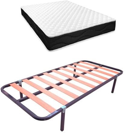 amuéblate Online - Cama Completa con Colchón Venus Reversible + Somier de Láminas Basic con 4 Patas Abrazadera, 90 x 190