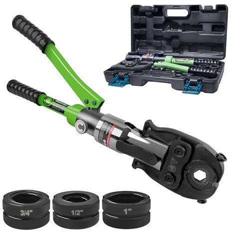 Copper Tube Fittings Hydraulic Copper Pipe Crimping Tool with 1/2 inch,3/4 inch and 1 inch Jaws Copper Pipe Press Crimpers Pressing Pliers,Suit for Narrow Space and Tee Fittings (HT-1930green-1)