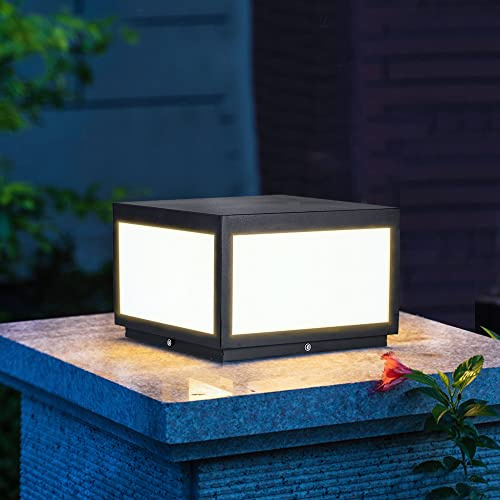 AILICIN Outdoor Modern Stainless Steel Post Light, LED Fence Deck Cap Light Lantern Column Lamp for Flat Surface Patio Garden Decoration with IP55 Waterproof E27 Bulb (11.8 * 6.5 【30 * 16.5CM】)
