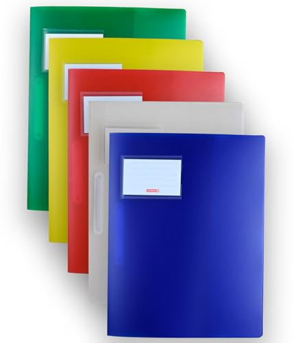Brunnen | 5 Schnellhefter FACT!pp (A4, transluzent, mit Namensschild, Einstecktasche, 5 Farben, Dokumentenmappe, Schulsachen, Fächermappe, Hefter, Organisator)