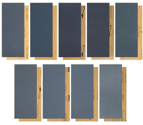 72 unidades de papel de lija, papel de lija húmedo y seco, fino para pulir y lijar para coche, madera, metal, cristal, barniz, grano 400, 600, 800, 1000, 1200, 1500, 2000, 2500, 3000, 23 x 9 cm