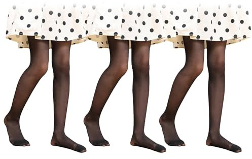 Runmeihe 3 Paar Rutschfeste Schulstrumpfhosen für Mädchen, 20D & 90D Mikrofaser Dehnbare Gestrickte Ballett Strumpfhose für Schulkleidung (DE/NL/SE/PL, Alter, 3 Jahre, 4 Jahre, Regular, 20D Black)