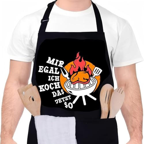 Livdouyu Lustige Kochschürze für Männer,Grillschürze für Männer MIR EGAL ICH KOCH DAS JETZT SO Chefkoch Ehemann Küchenschürze mit Doppeltasche Verstellbar Geburtstagsgeschenk