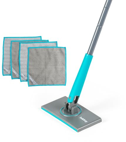 Beldray Anti-Bac Clip-to-Grip Mop da Bagno - Grande Testa del Mocio, Piastrelle/Pavimento/Specchi/Vasca da bagno, Manico Igienico a Spinta Rilascio, Testa a 360°, 4 Panni, Pulizia e Strofinamento