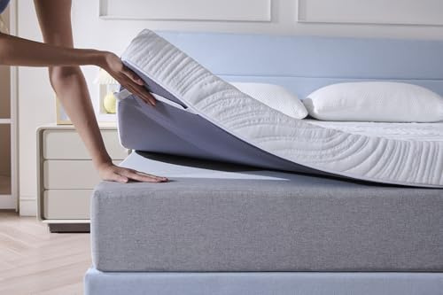 Hiimgo Cubrecolchón de gel 90 x 200 cm H3/H4, 7 cm de altura de espuma fría, cubrecolchón de 90 x 200 cm con funda lavable, para cama con somier, sofá cama