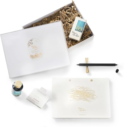 Tom's Studio Lumos Pro Gift Set – Black | Refillable Double-Ended Pen with 11 Tips, Ink Set, Pad & Brass Pen Rest | Luxury Gift for Artists, Calligraphy, Journaling & Creativity Lovers