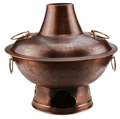Olla de carbón de Cobre de 40 cm: Utensilios de Cocina Tradicionales para Fiestas en casa, Uso Comercial, auténtica Olla de carbón, Amantes de la Olla Caliente.