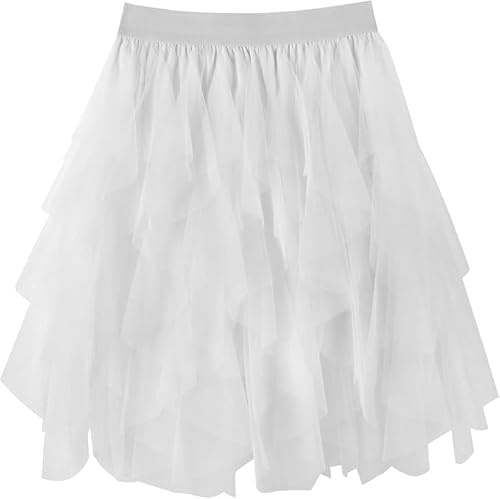 WERFORU Jupe en Tulle pour Femme, Taille Haute Élastique Irrégulière, Tulle en Maille Superposée, Jupe Tutu Midi, Jupe de Fée Bouffante pour Carnaval, Halloween et Bal de Fin d'année