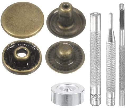 QUARKZMAN 24 Sets Corchetes a Presión, 10mm/16L Botones Metálicos con 4pcs Instalación Herramienta Cierre Aleación Snap Botón para Coser Ropa Bolso Abrigos Cuero Lona Manualidad, Bronce