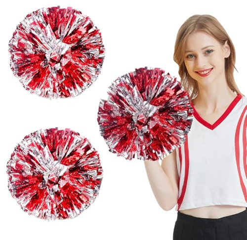 YIPFEN 2 piezas de pompones metálicos para animadora, Pompones de Porristas Metálico Brillante con Mango, Pompones Animadora para Animar y Eventos Deportivos