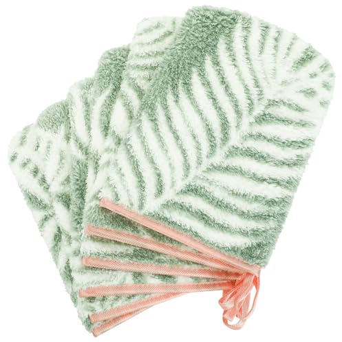 PHOGARY 6 Pack Microfiber Face Mitt Wash Cloth, Super Absorbent Washcloths for Body Face, Baby Kids Coral Fleece Bath Towels Wash Cloths, Reusable Facial Mitts with Hanging Loop(21x15cm,Green)