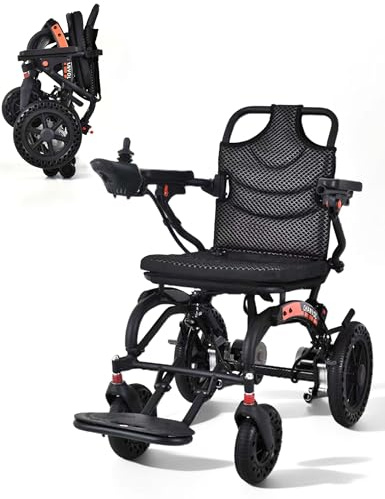 Silla de ruedas eléctrica plegable ligera con motor de 500 W, capacidad de carga de 150 kg, alcance de 15km con batería extraíble de 10 Ah, aluminio ligero para el hogar y los viajes