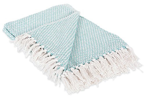 DII Überwurf mit Fischgratmuster für drinnen und draußen, 100% Baumwolle, Decke für Camping, Strände, Barbeque, jeden Tag – 127 x 152,4 cm, Chevron, Marineblau, Aqua, 50 x 60 Inches