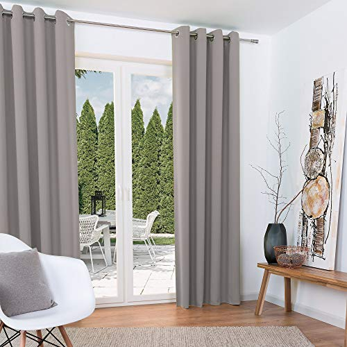 Beautissu Amelie 2er Set Gardinen - Blackout Vorhänge Blickdicht mit Ösen - Gardine 140x245 cm Vorhang Blickdicht - Verdunklungsgardine mit Ösen Schal Grau