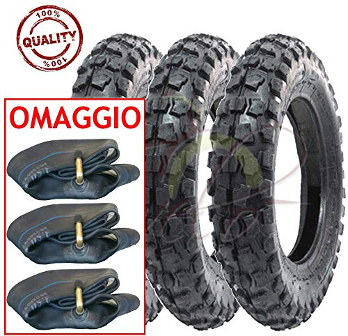 Union EGE10CRU Tris 3 Pneumatici + 3 CAMERE d'Aria Cross 100/90-10 per Piaggio Ape 50 MINICROSS Mini Moto Scooter TASSELLATI 6PR TT GOMME COPERTONI