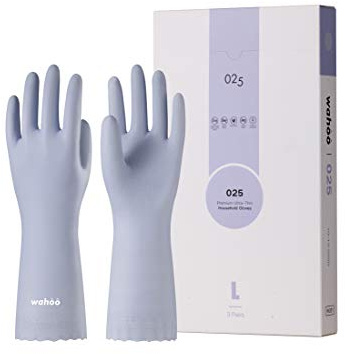 LANON 3 Pairs wahoo Skin-Friendly Cleaning Gloves, Unlined Dishwashing Kitchen Gloves, Reusable, Non-Slip, Icelandic Blue, Medium