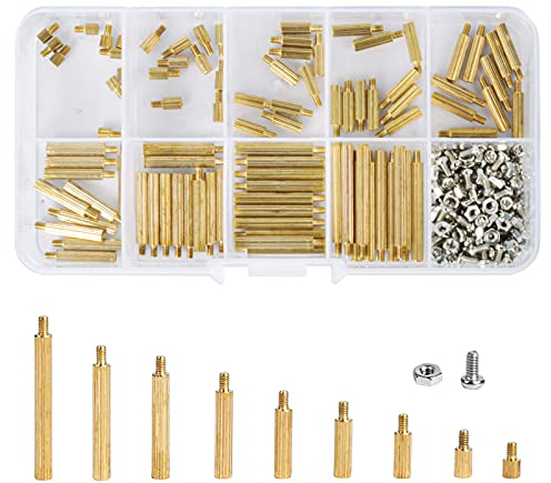 270Pcs M2 Male Female Hex Brass Spacer Copper Brass Pillar Standoff Spacer Pillar, Standoff Circuit Spacer with Plastic Box, PCB Board Nut Screws Kit for Electronics Computers PCB Board DIY Drone