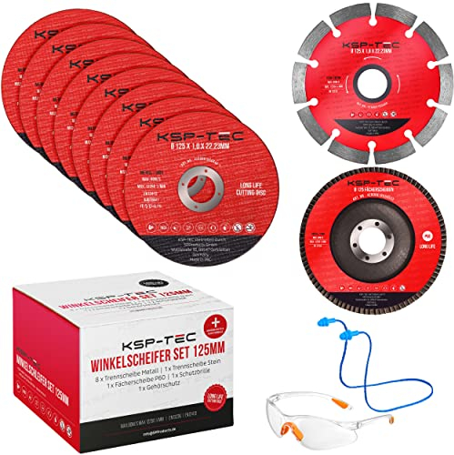KSP-Tec® │8 Trennscheiben 125 x 1,0 mm [MIT SCHUTZBRILLE UND GEHÖHRSCHUTZ] Flexscheibe Stein, Fächerscheibe