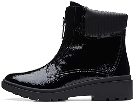 Clarks Women's Calla Zip Mid Calf Boot, Black Crinkle Patent Synthetic, 9 Medium US