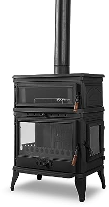 Poêle à porte latérale en fonte avec four et verres en céramique – Poêle multi-combustibles – Idéal pour les petites maisons – Certifié CE et Eco Design 2022 – Puissance : 13 kW – Poids : 150 kg