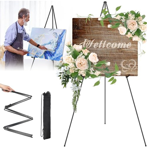 Staffelei Ständer für Hochzeitsschild Poster Leinwand Ständer Schwarz Staffelei 169cm Groß Tragbare Teleskop Künstler Boden Staffeleien Verstellbares Stativ Leinwand Malerei Display