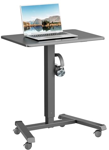 ERGOMAKER Stehpult Höhenverstellbarer Schreibtisch mit 4 Rollen, 65×45cm Mobile Laptoptisch, Überbett-Tisch Schwarz, Stehtisch schreibtischaufsatz, Computertisch für Schlafzimmer, Büro, Wohnzimmer