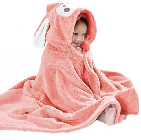 Decalsweet Pink Monkey Hooded Towel for Kids,Ultra Soft Children's Bath Towel,Large Poncho Towel for Toddlers Girls