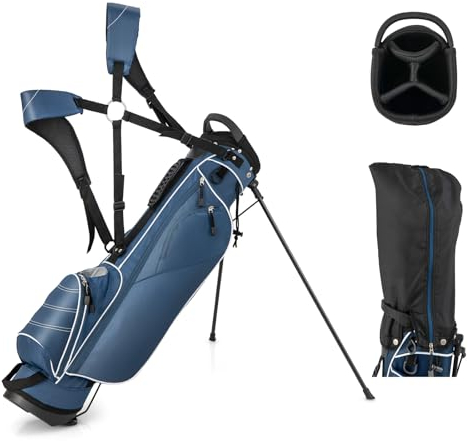 GYMAX Golftasche, stabile Golfschlägertasche mit Griffen & Ständer, Golf-Reisetasche tragbar (Blau)