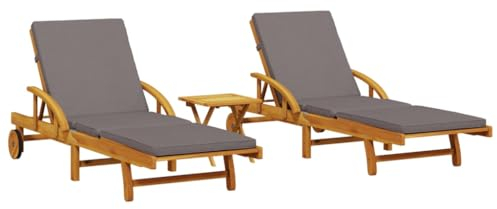 vidaXL Sonnenliege 2 STK., Gartenliege mit Klapptisch Rollen, Relaxliege mit Liegefunktion, Strandliege Liege Gartenmöbel, Massivholz Akazie