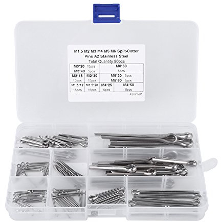 90pcs 11 Kinds Cotter Pin Assortment Kit M1.5 M2 M3 M4 M5 M6 Metal Split Cotter Pins Fastener Clips Straight Hairpins with Case