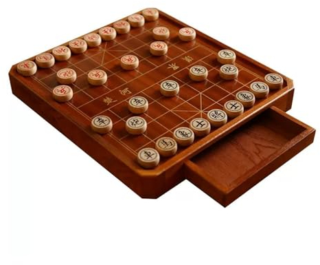 Chinesisches Schach- und Dame-Set mit Aufbewahrungsschublade, tragbar, magnetisch, Xiangqi 2-in-1, Schach- und Dame-Brettspiele, Strategiespiele, Reisespiel(Size:14.9 x 13.7 x 1.7in)