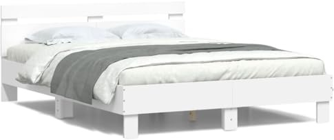 Homgoday Struttura letto con testiera e LED bianco, 150 x 200 cm, king size, telaio per letto singolo/matrimoniale, telaio per camera da letto, letto per adulti/adolescenti, camera da letto dormitorio