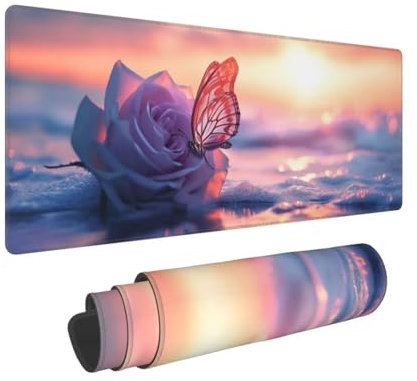 Gaming Mouse Pad 35.4x11.8x0.12 inch XXL Large Gaming Mouse Mat with Stitched Edges, Beach Rose Mouse Pad, with Non-Slip Base Extended Mouse Pads, Keyboard Desk Pad with Water Resist Surface N-191