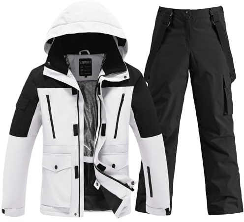 HOTIAN Set di giacca da sci e pantaloni da uomo, tuta da neve invernale calda, impermeabile, antivento, set da snowboard, S
