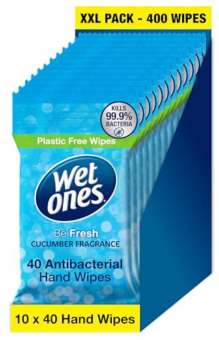 WET ONES - Be Fresh, Plastic Free Antibacterial Biodegradable Hand Wipes, 400 Total - 10 packs x 40 wipes