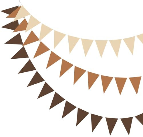 PATIKIL 49ft Banderines, 2 Pcs Banderines De Tela De Fieltro Cadena De Banderines Triangulares Guirnalda De Banderines Para Decoraciones De Carnaval Boda Cumpleaños Fiesta, Marrón/Naranja