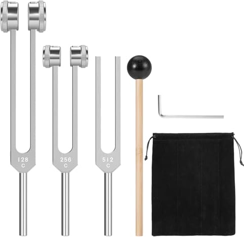 Diapason pour guérison (128 Hz, 256 Hz, 512 Hz), ensemble de fourches d'accordage avec marteau réflexe pour guérison des chakras, activateur de fréquence, appareils de guérison par le son, accessoires